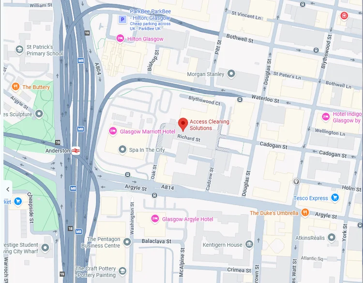 Map showing Access Cleaning Solutions office location at Blythswood Court, Glasgow