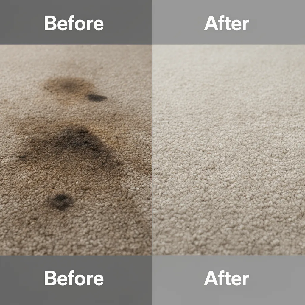 High-resolution before and after of a severe carpet stain removed during an end-of-tenancy clean in Glasgow