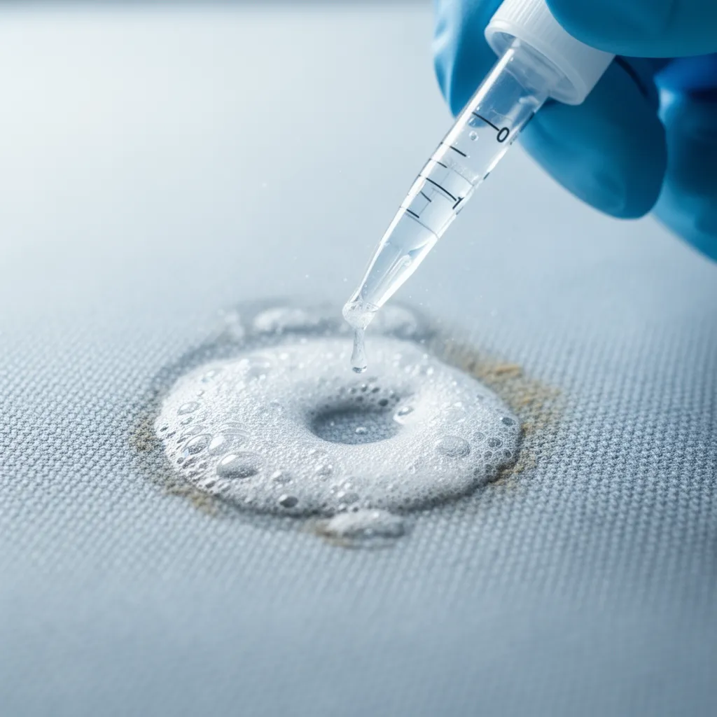 Professional cleaning solution reacting with upholstery fabric for a deep, scientific clean in Glasgow